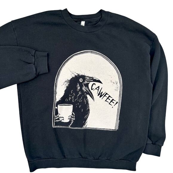 American Apparel “CAWFEE!” Raven Graphic Crewneck Sweatshirt Unisex XL - Picture 2 of 7